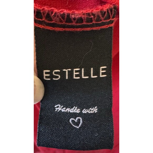 Estelle Blouse Womens L Casual  V-Neck Tie‎ Cuff Long Sleeve Round Hem Top Red - Picture 7 of 11